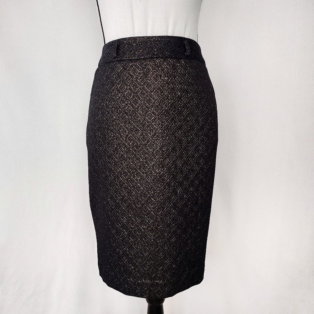 Worthington Women’s Brown & Gold Metallic Jacquard Pencil Skirt